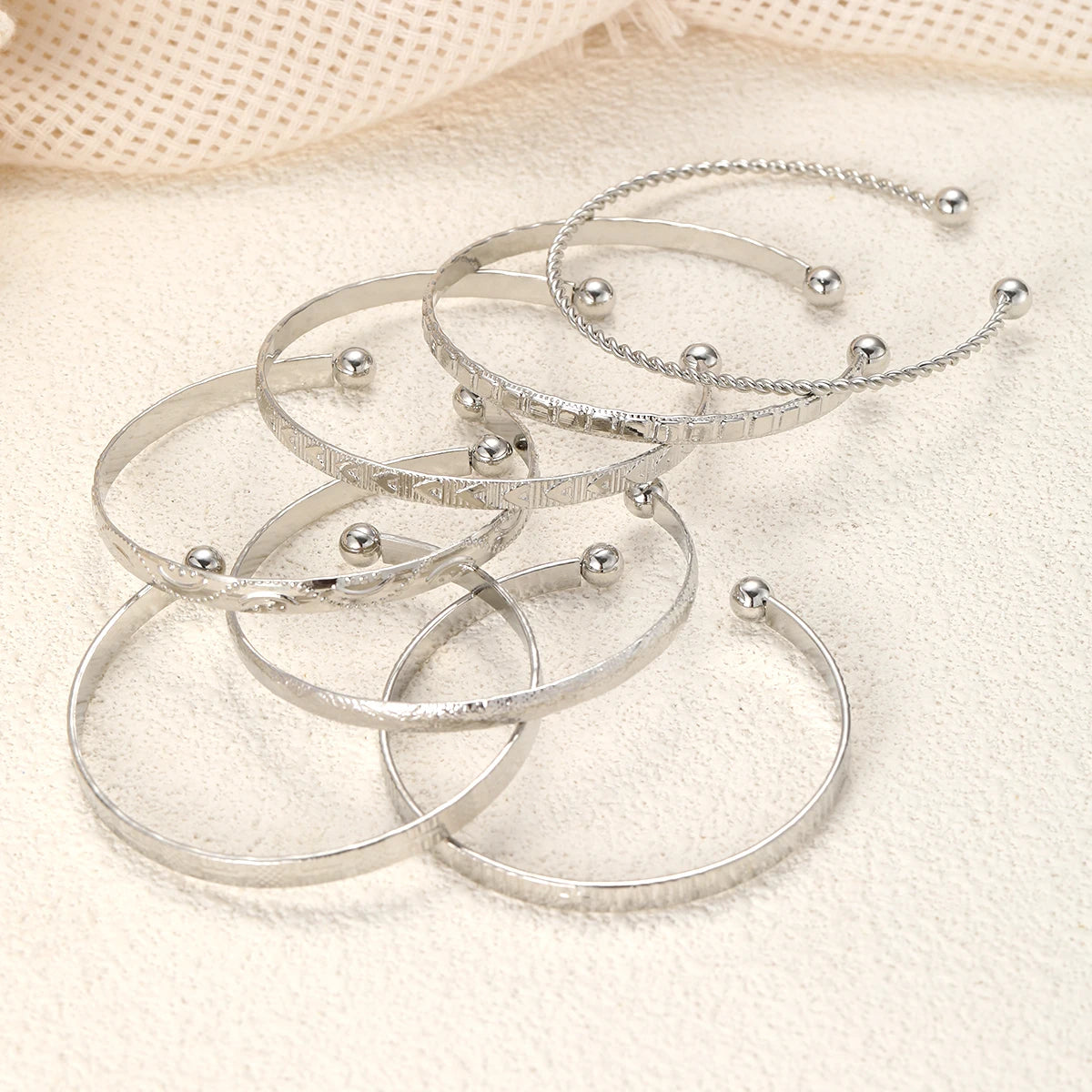Silver Harmony Textured Bangle Set