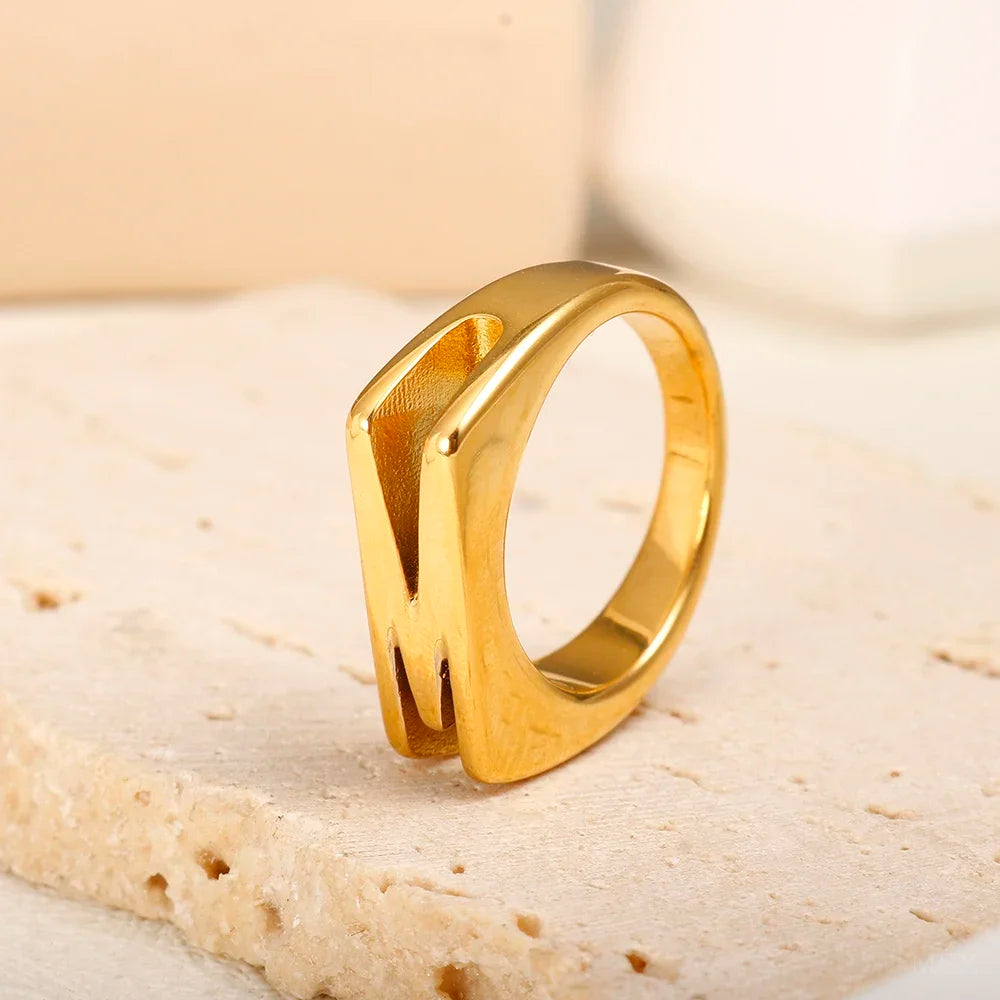 Bold Axis Geometric Gold Ring