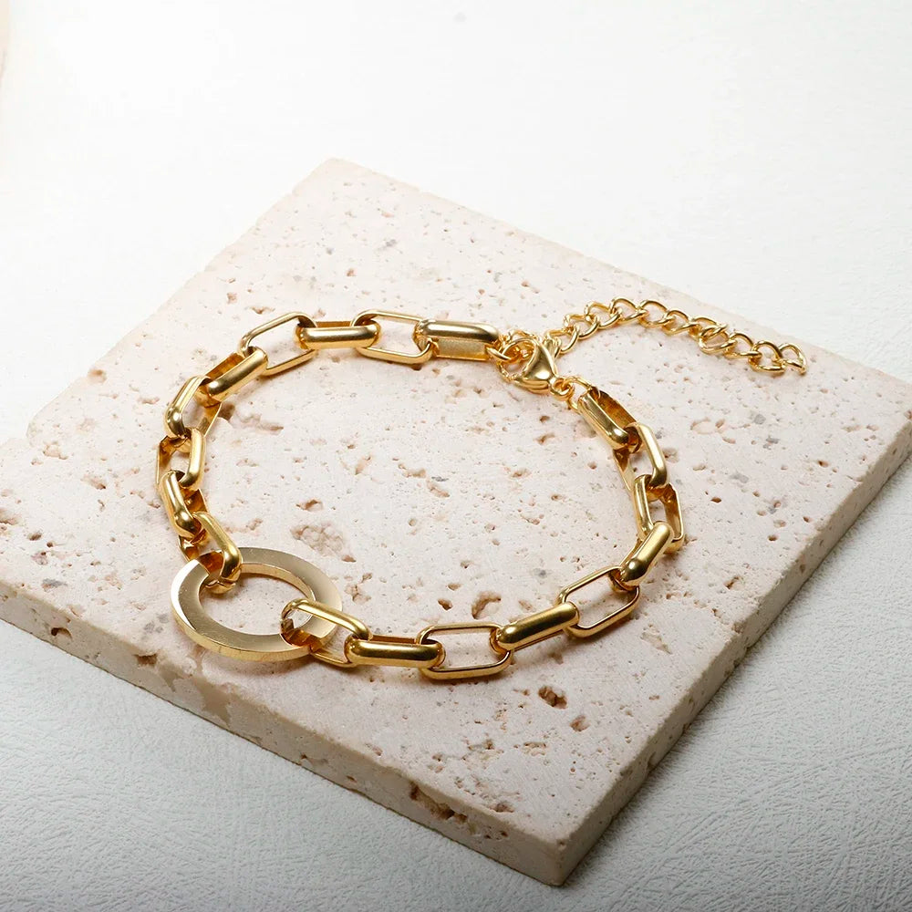 Golden Heart Charm Link Bracelet