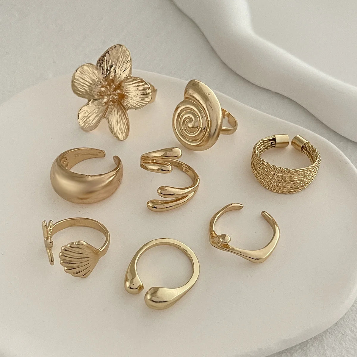 Golden Bloom Statement Ring Set