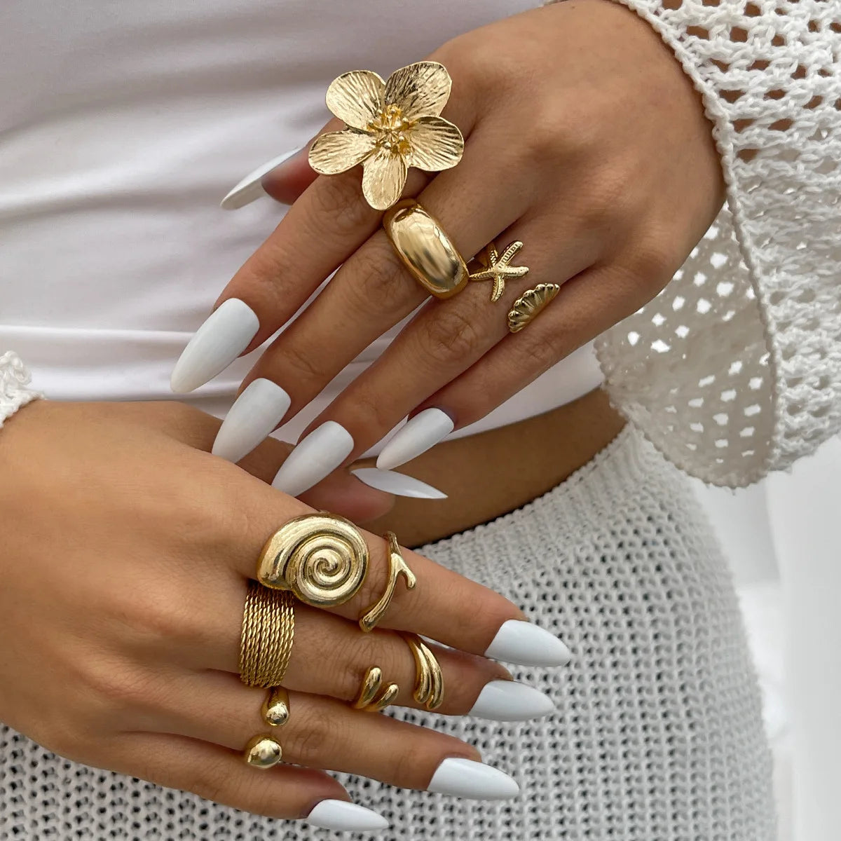 Golden Bloom Statement Ring Set
