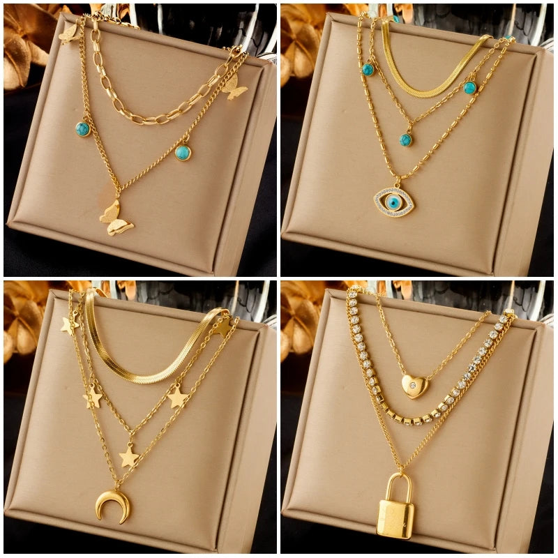 Golden Charm Layered Necklace Collection”