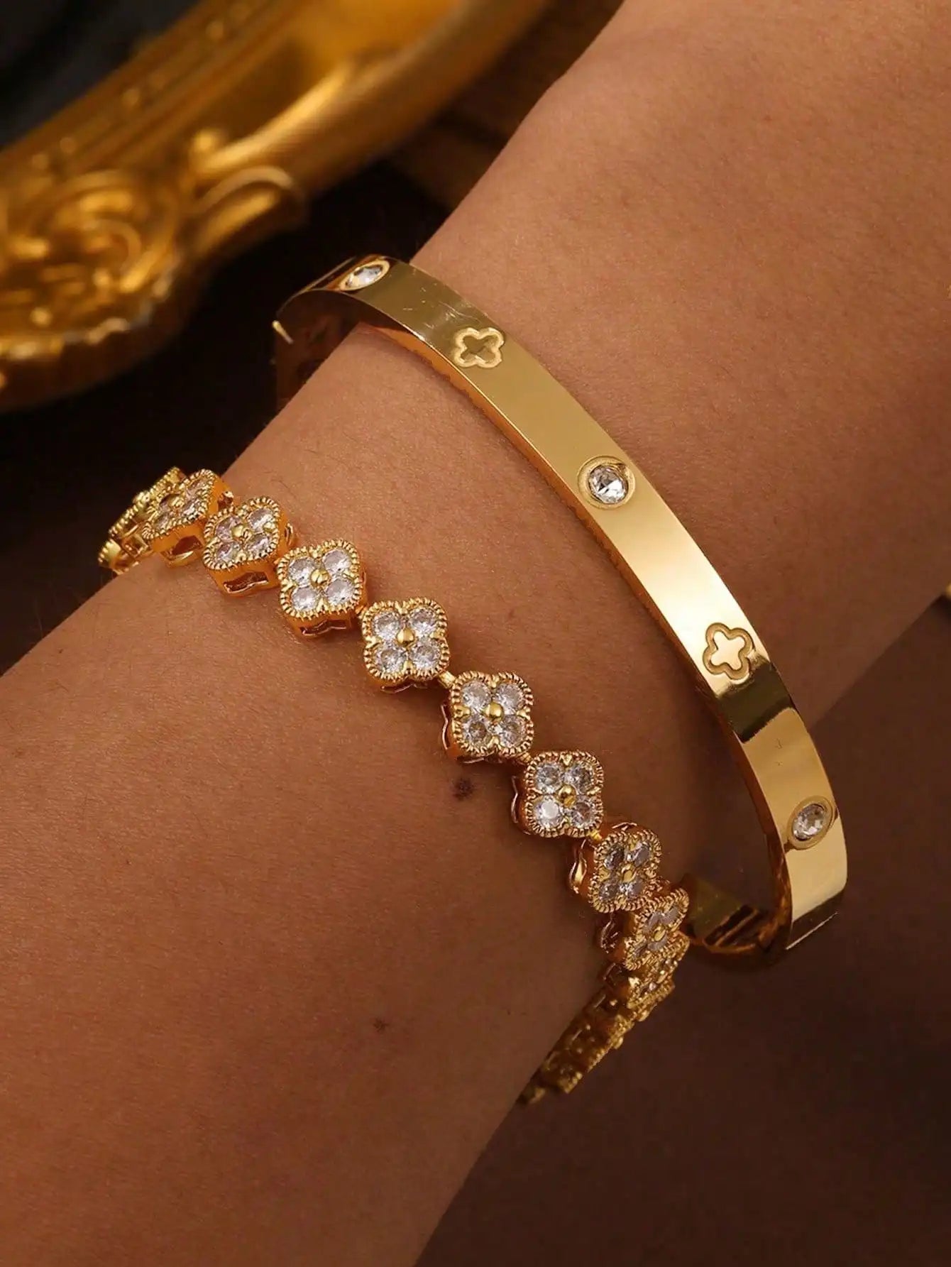 Golden Bloom Duo Bracelet Set