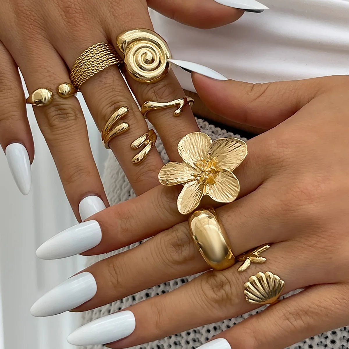 Golden Bloom Statement Ring Set