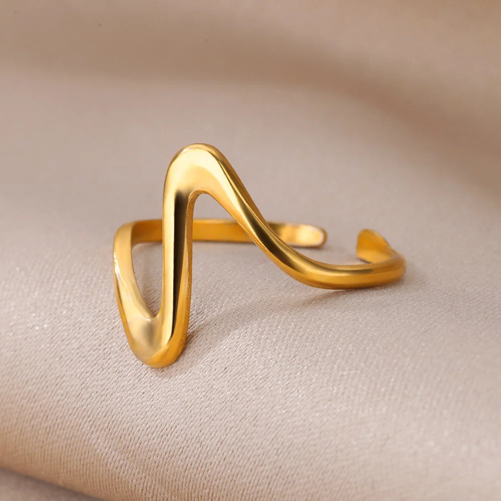 Golden Wave Adjustable Ring Collection