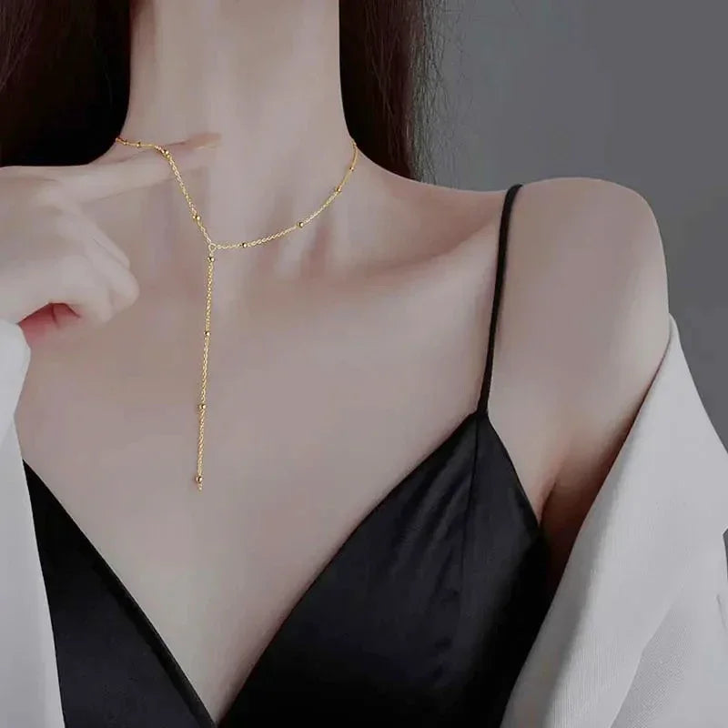 Golden Drops Layered Lariat Necklace