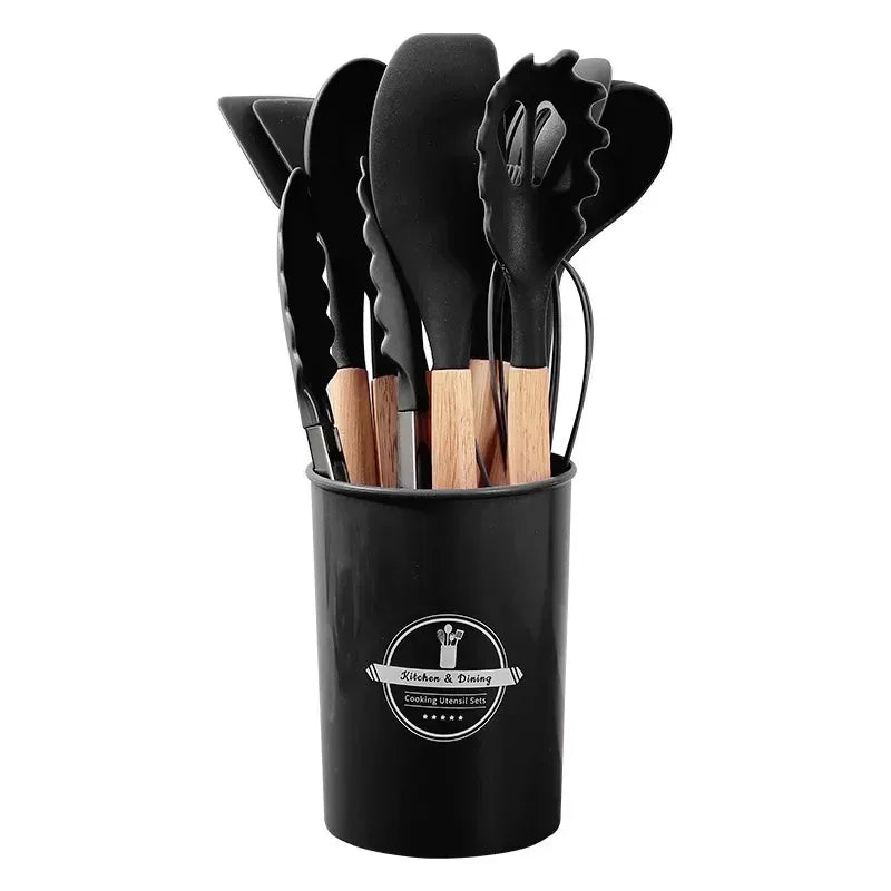 BlushCook Silicone Kitchen Utensil Set with Wooden Handles - 12PCS Silicone Kitchenware