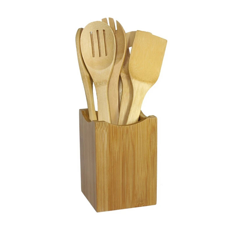 EcoBamboo Wooden Kitchen Utensil Set with Holder