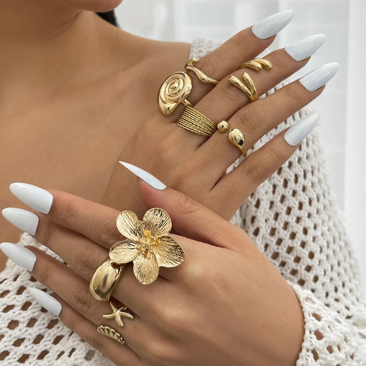 Golden Bloom Statement Ring Set