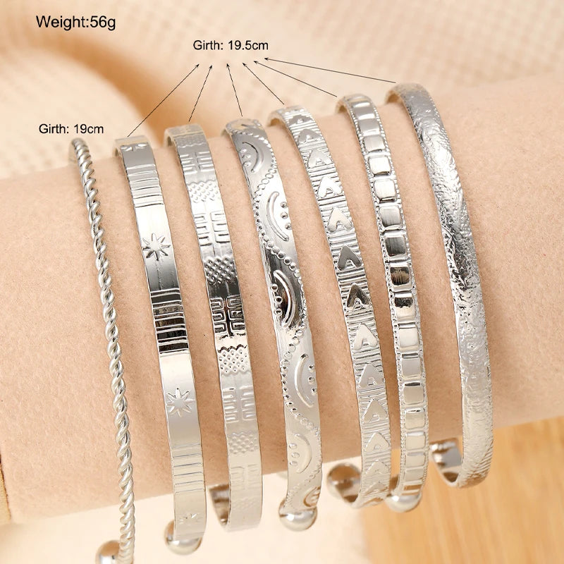 Silver Harmony Textured Bangle Set