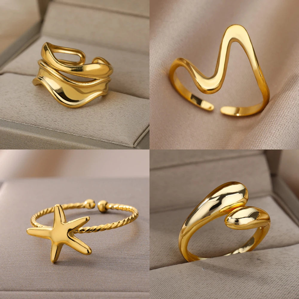 Golden Wave Adjustable Ring Collection