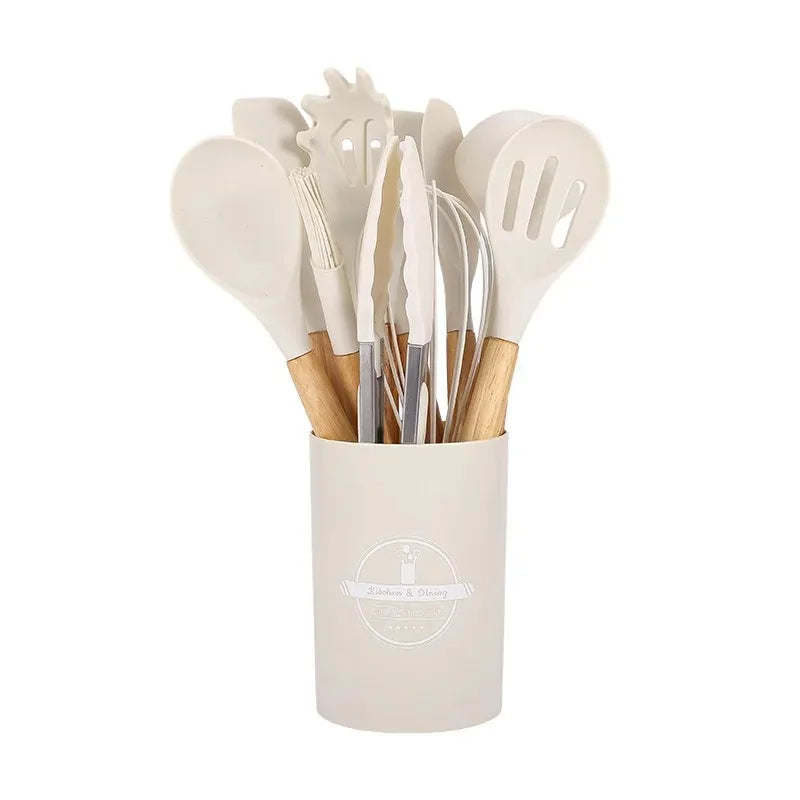 BlushCook Silicone Kitchen Utensil Set with Wooden Handles - 12PCS Silicone Kitchenware