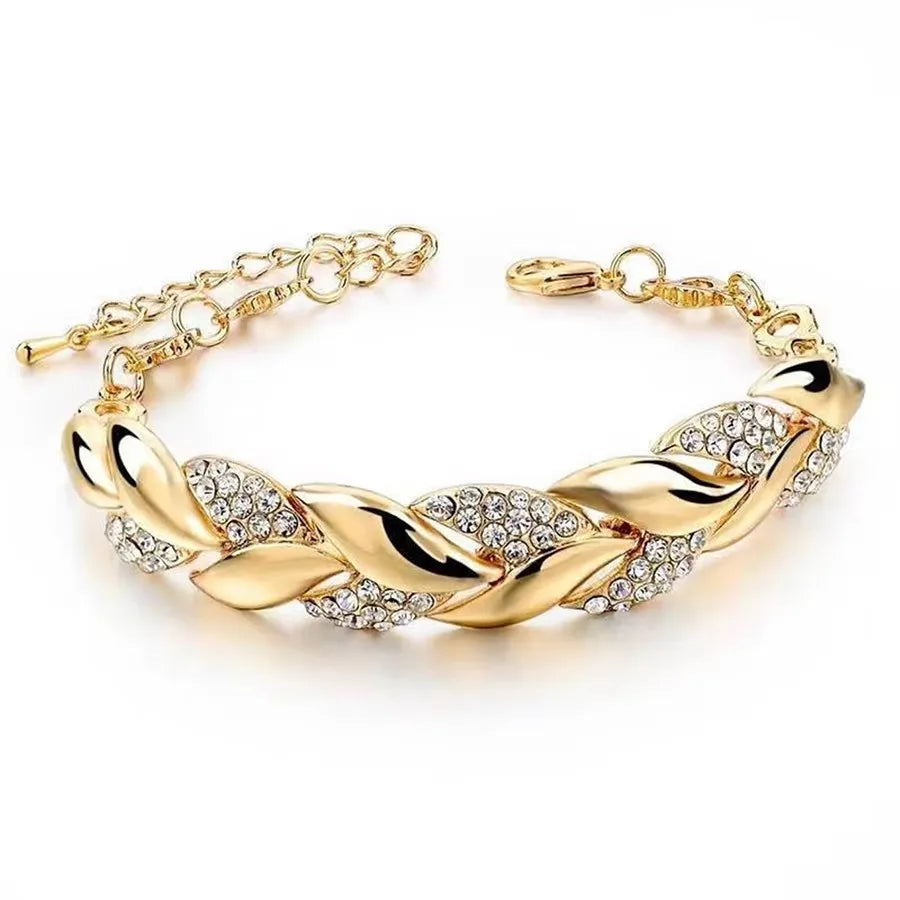 Golden Luxe Leaf Crystal Bracelet