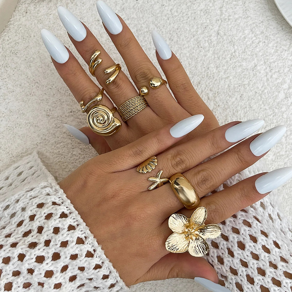 Golden Bloom Statement Ring Set