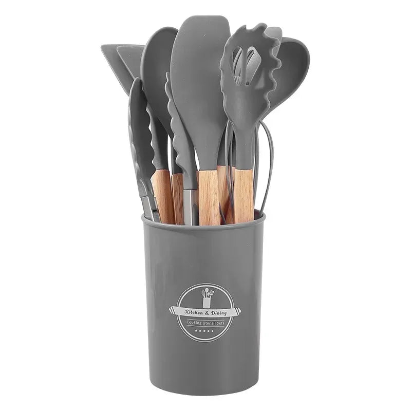 BlushCook Silicone Kitchen Utensil Set with Wooden Handles - 12PCS Silicone Kitchenware