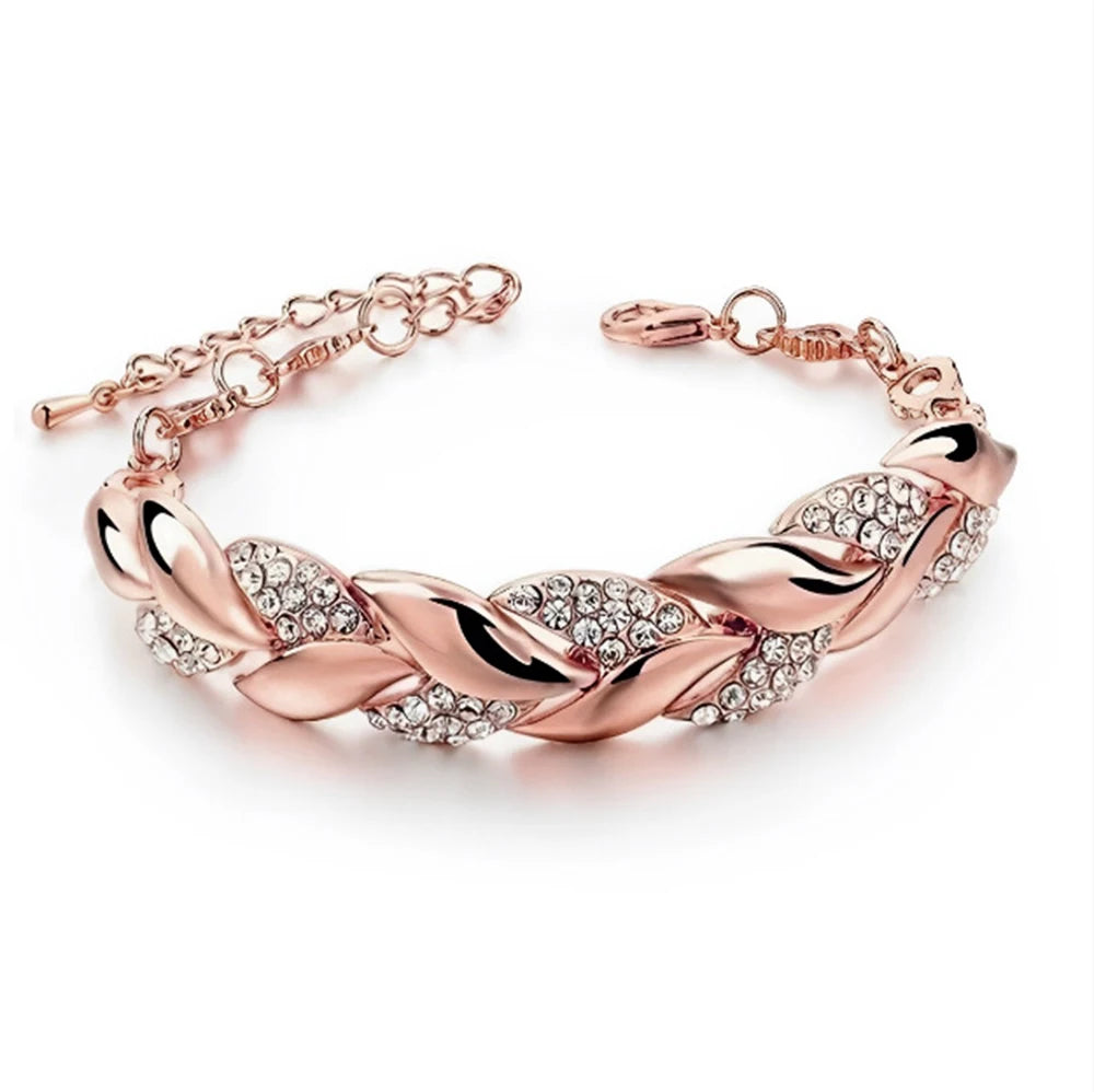 Golden Luxe Leaf Crystal Bracelet