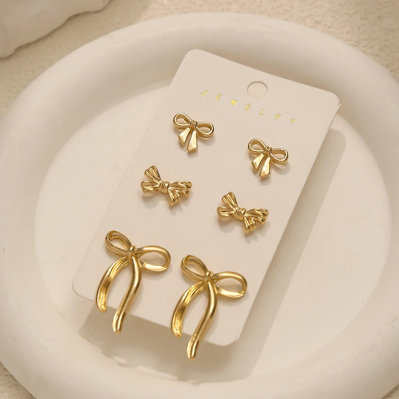 Golden Bow Elegance Earring Set