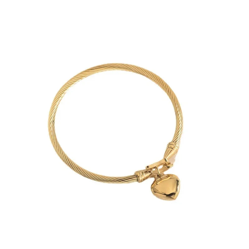 Golden Heart Cable Bangle