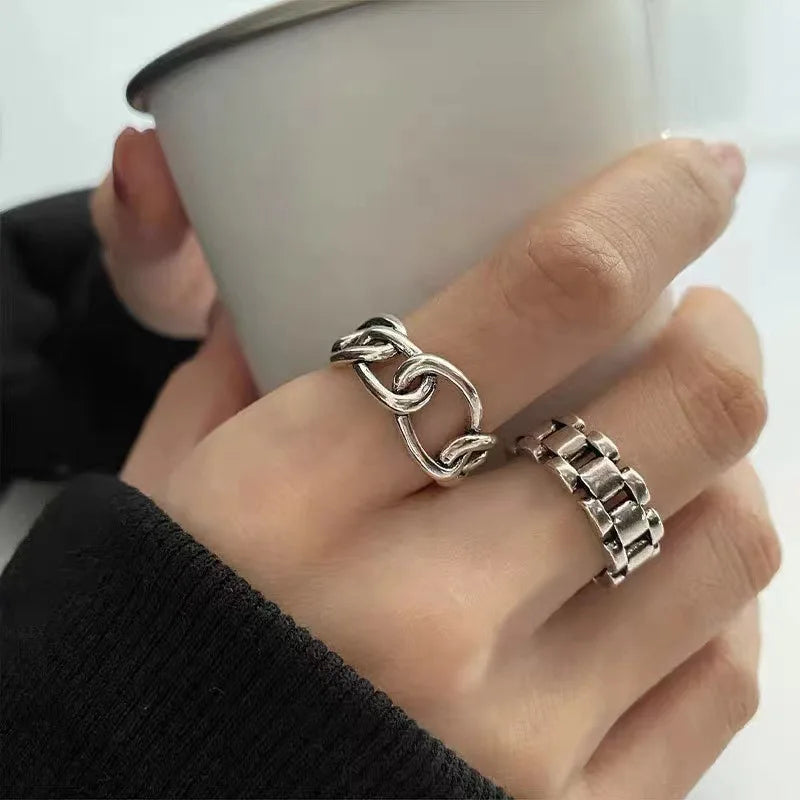 Linked Edge Silver Ring