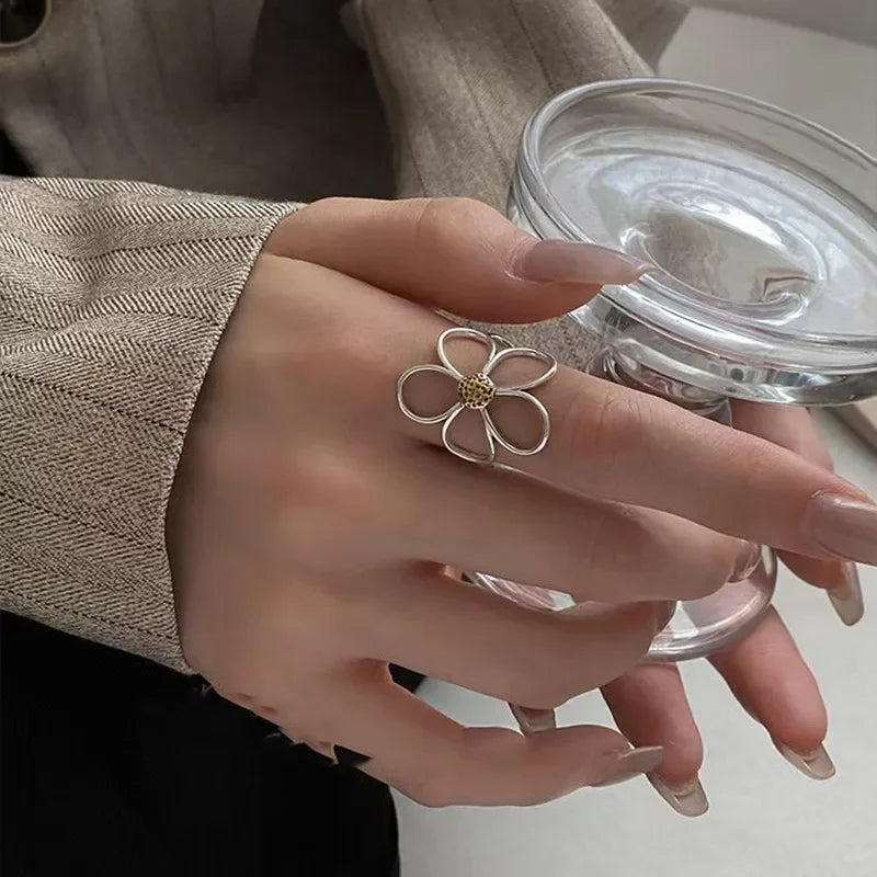 SilverBloom Floral Statement Ring