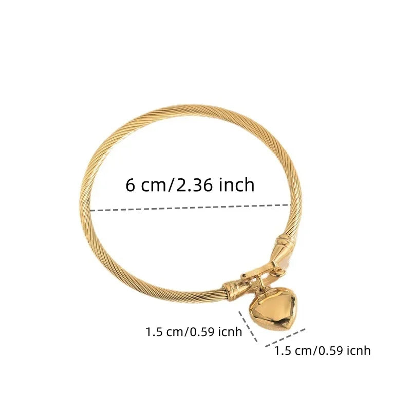 Golden Heart Cable Bangle