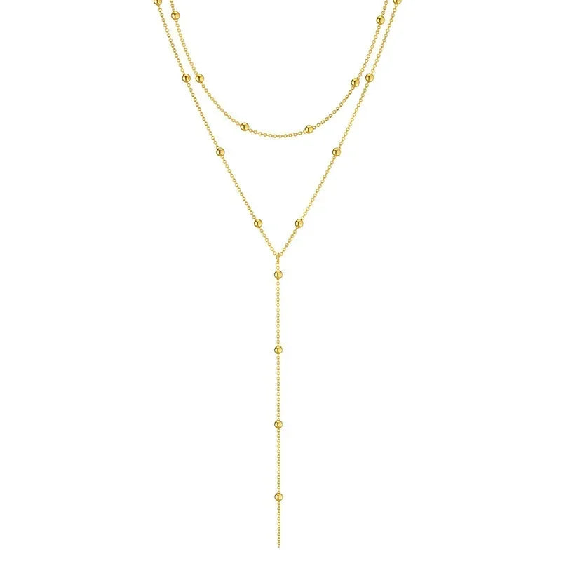 Golden Drops Layered Lariat Necklace