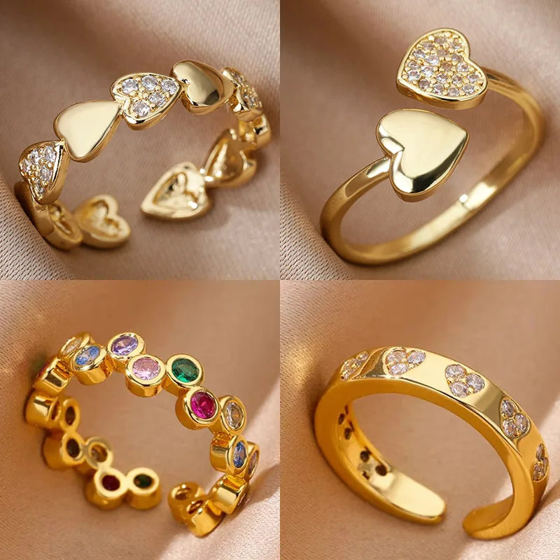 Golden Hearts Adjustable Ring Collection
