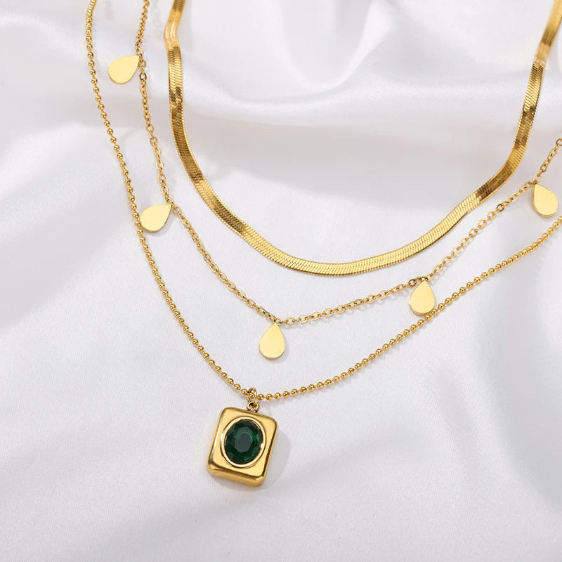 Emerald Drops Layered Necklace