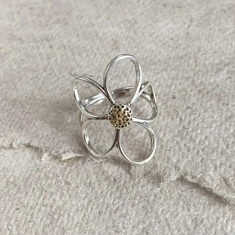 SilverBloom Floral Statement Ring